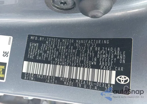 2024 Toyota Corolla Le z USA, uszkodzony, nr VIN 5YFB4MDE7RP112355